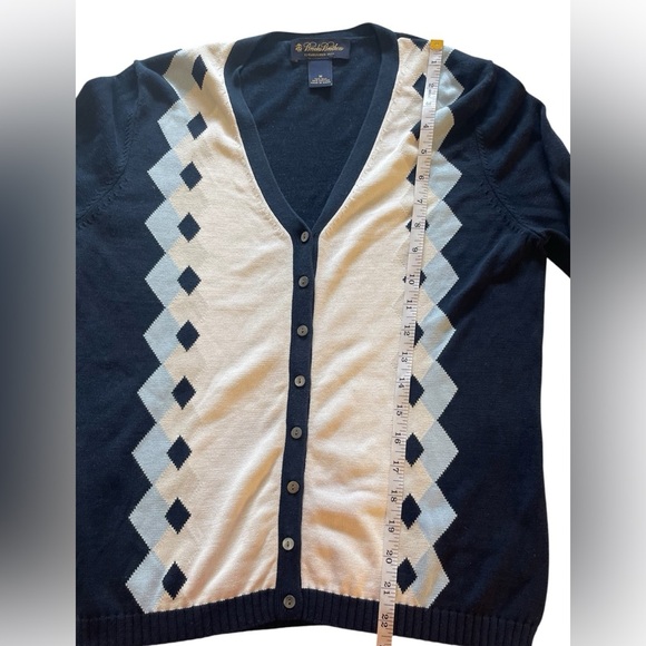 Brooks Brothers Argyle Cardigan Sweater V-Neck Silk Blend Size Medium - Picture 6 of 10